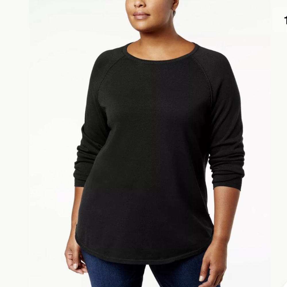 New Karen Scott S 1X Deep Black Curved Hem Sweater